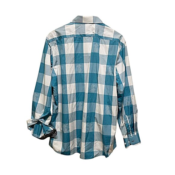 Daniel Hechter Paris Non Iron Turquoise White Bold Check Pineapple Shirt Size XL - Picture 4 of 7
